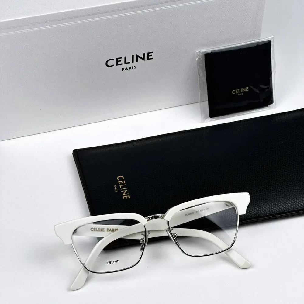 NEW Celine CL50026U 017 Matte Palladium White Geometric Women Eyeglasses